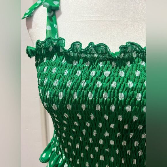 Zara green and white polk dot tank top with adjustable tie straps Size M - Picture 5 of 6